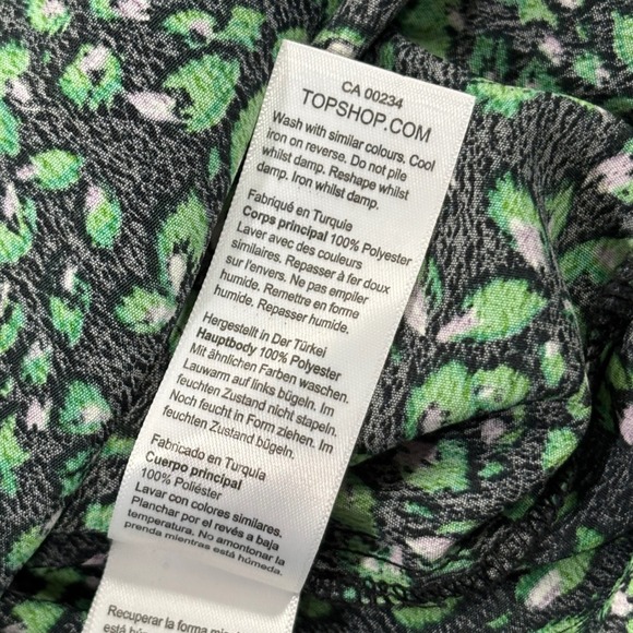 Topshop Flowy Green Print Button Front Long Balloon Sleeve Blouse Womens Size 8 - Picture 4 of 9